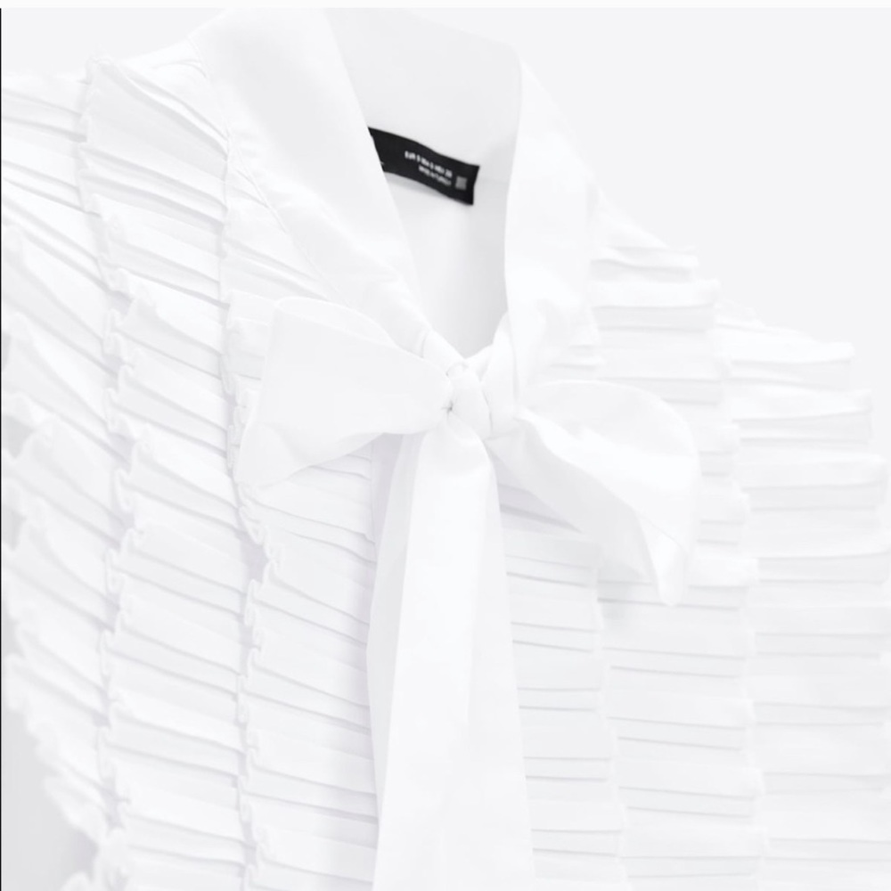NWT ZARA Poplin Bow Shirt M Blogger’s Favorite - Picture 6 of 7